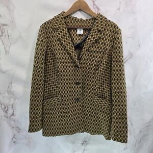 Cabi Blazer Women XL Yellow Blue Jacket Jersey Medallion Pattern Kensington 3372